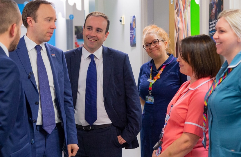 Health Secretary Matt Hancock with staff at Royal Stoke hospital