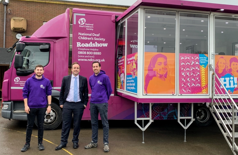 With the National Deaf Children Society Roadshow van and volunteers
