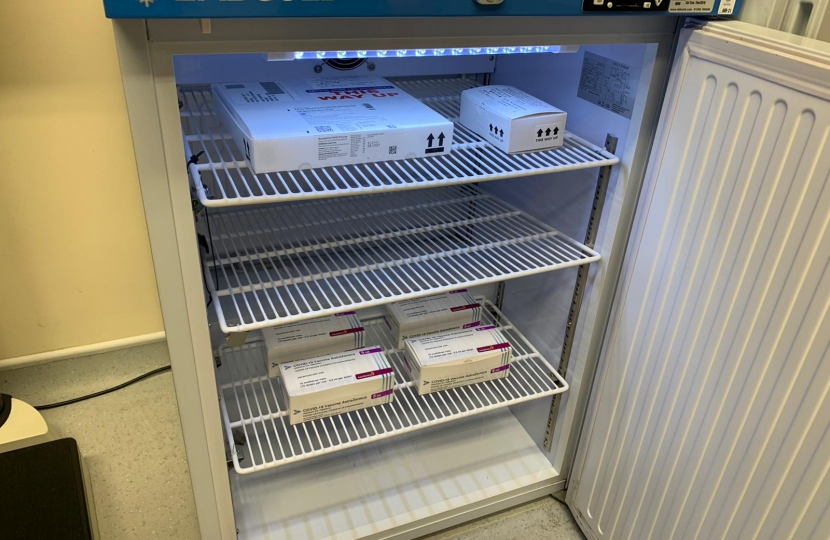 The fridge also now contains Oxford vaccines which will be used in care homes over the next week.